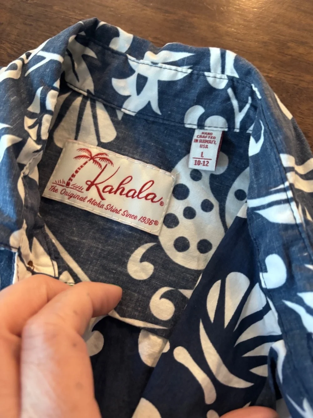 Kahala kids Hawaiian shirt Duke’s Pareo Large (10-12) navy blue